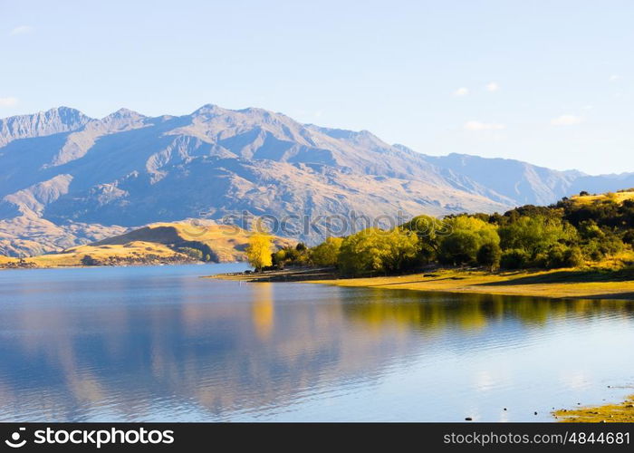 Picturesque landscape. Natural landscape of New Zealand alps and lake