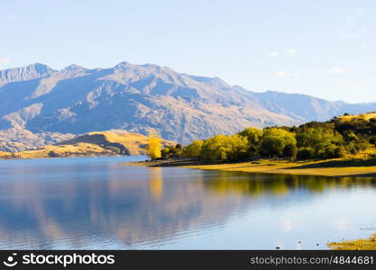 Picturesque landscape. Natural landscape of New Zealand alps and lake