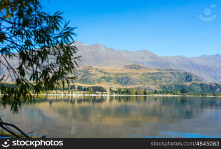 Picturesque landscape. Natural landscape of New Zealand alps and lake