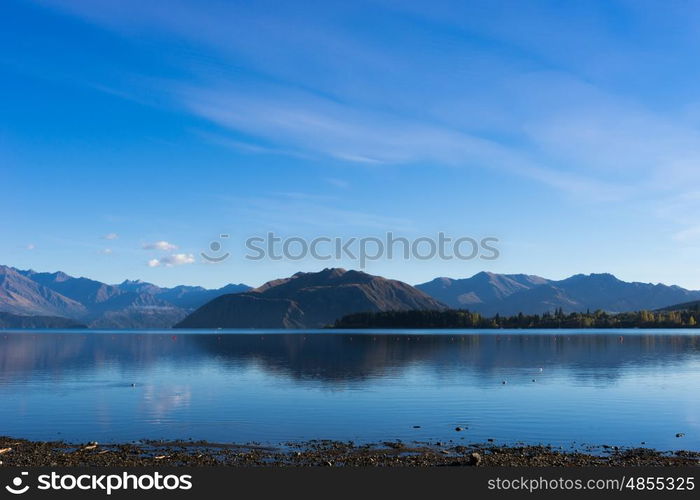 Picturesque landscape. Natural landscape of New Zealand alps and lake