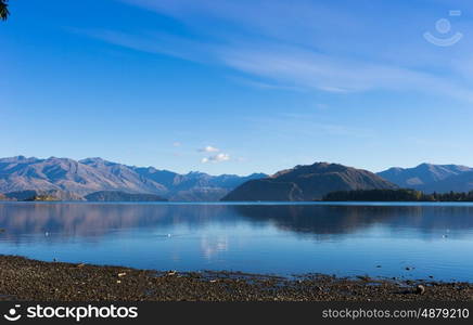 Picturesque landscape. Natural landscape of New Zealand alps and lake