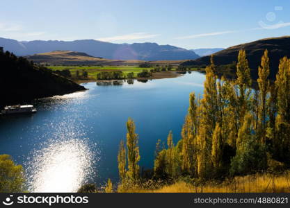 Picturesque landscape. Natural landscape of New Zealand alps and lake