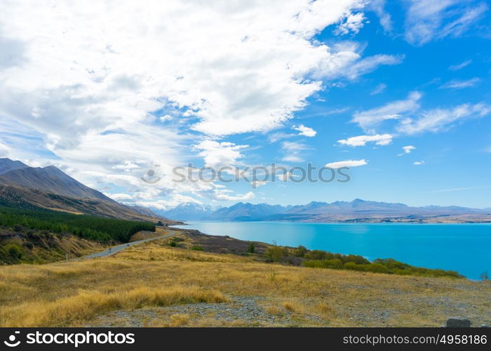 Picturesque landscape. Natural landscape of New Zealand alps and lake