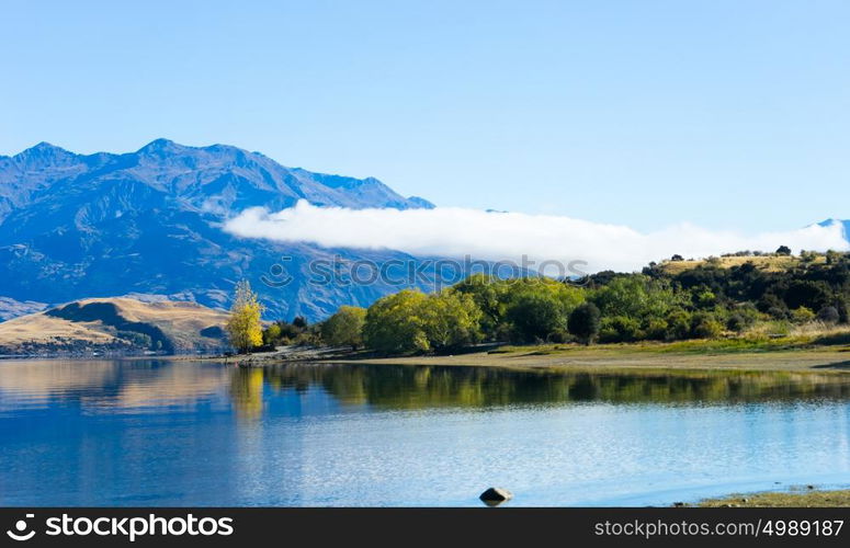 Picturesque landscape. Natural landscape of New Zealand alps and lake