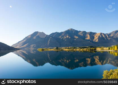 Picturesque landscape. Natural landscape of New Zealand alps and lake