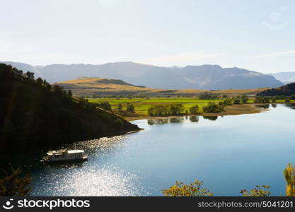 Picturesque landscape. Natural landscape of New Zealand alps and lake