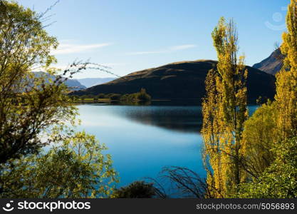 Picturesque landscape. Natural landscape of New Zealand alps and lake