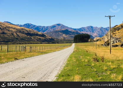 Picturesque landscape. Natural landscape of New Zealand alps and road