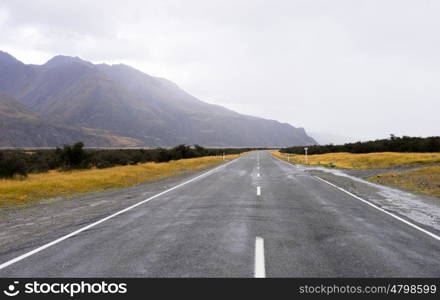 Picturesque landscape. Natural landscape of New Zealand alps and road