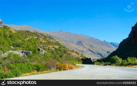 Picturesque landscape. Natural landscape of New Zealand alps and road