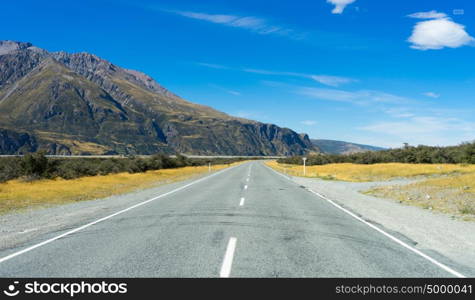 Picturesque landscape. Natural landscape of New Zealand alps and road