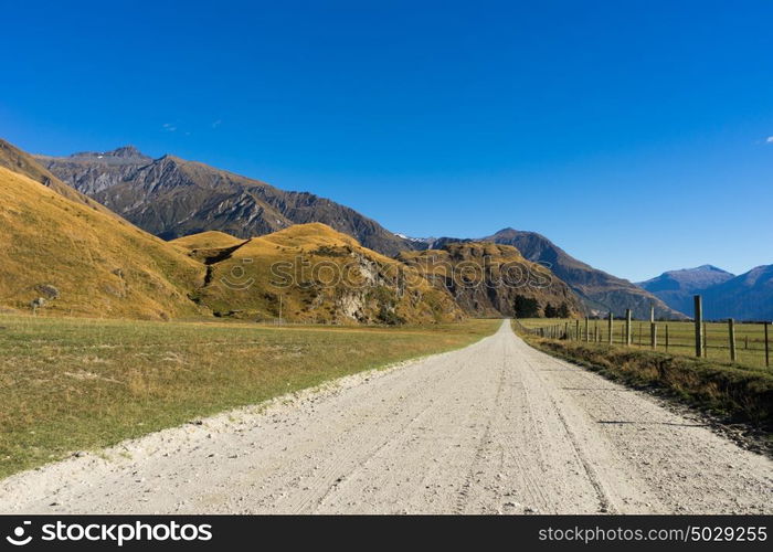 Picturesque landscape. Natural landscape of New Zealand alps and road