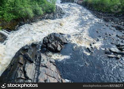 Picturesque landscape with a waterfall in the forest of Karelia. Picturesque landscape with a waterfall in the forest of Karelia, Russia