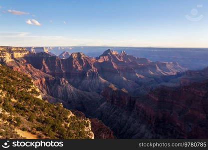 Picturesque landscapes of the Grand Canyon, Arizona, USA. Beautiful natural background. Sunrise view.