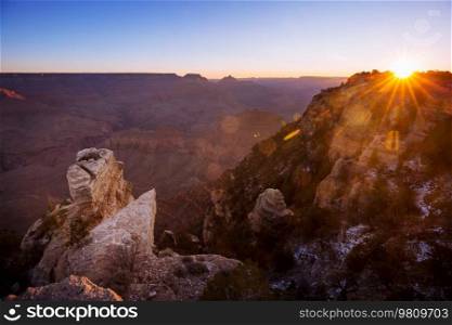 Picturesque landscapes of the Grand Canyon, Arizona, USA. Beautiful natural background. Sunrise view.