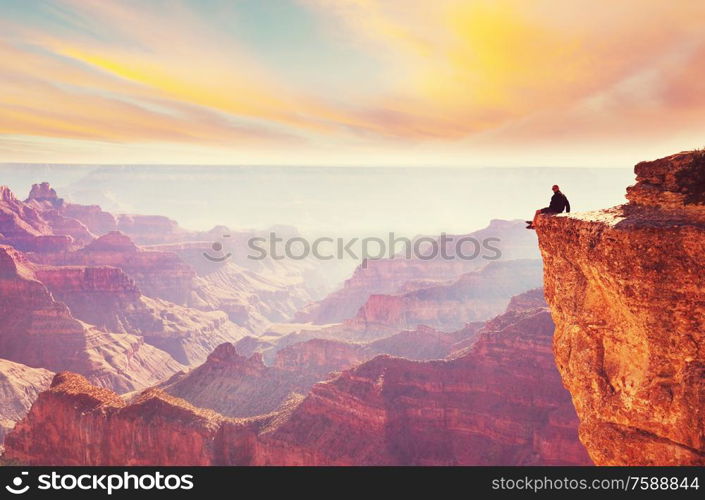 Picturesque landscapes of the Grand Canyon, Arizona, USA. Beautiful natural background. travel sunset freedom