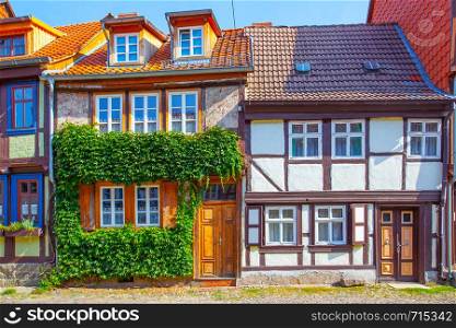 Picturesque medieval houses in Quedlinburg, Germany