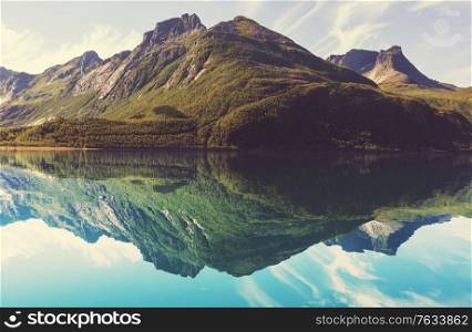 Picturesque mountain lake in Norway