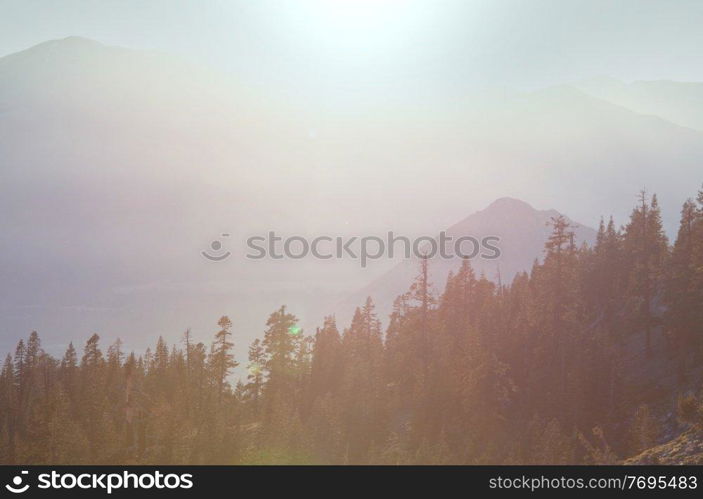 Picturesque mountain landscape on rainy day in Summer time. Good for natural background.
