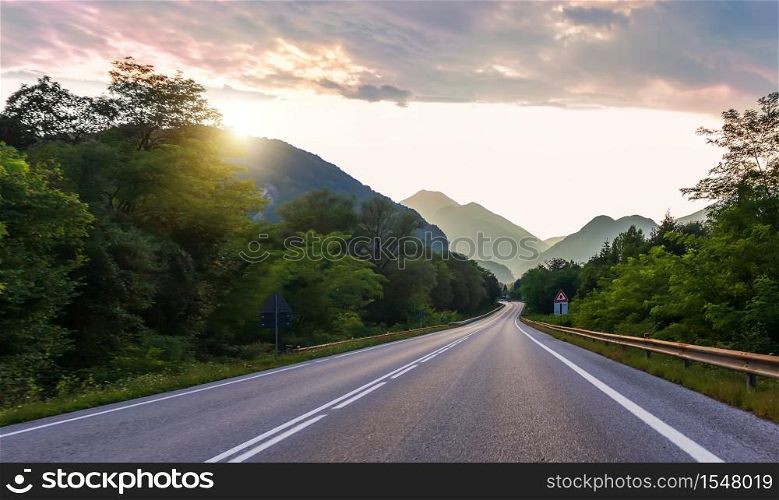 Picturesque mountain road in the Alps, Austria.. Picturesque mountain road in the Alps, Austria