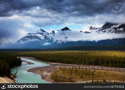 Picturesque mountain view in the Canadian Rockies in summer season