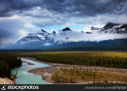 Picturesque mountain view in the Canadian Rockies in summer season