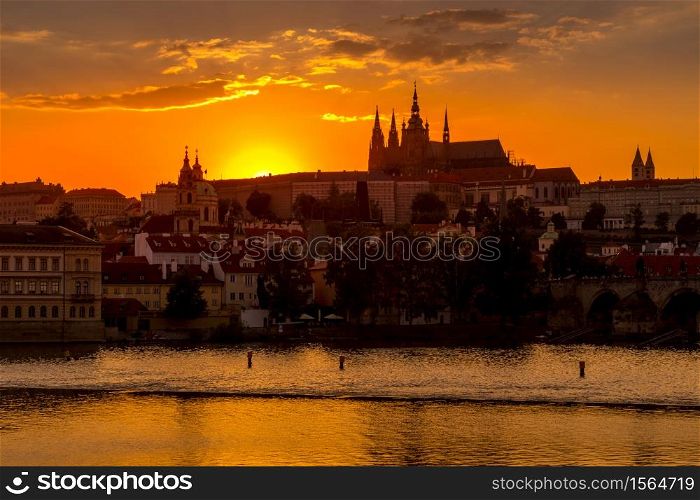 Picturesque panorama of Prague at sunset, Czech Republic
