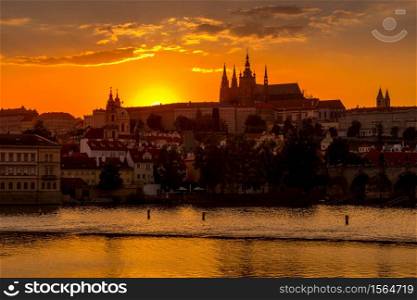 Picturesque panorama of Prague at sunset, Czech Republic