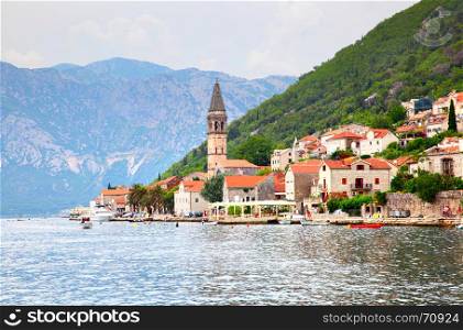 Picturesque Perast town on the shore of Kotor Bay, Montenegro