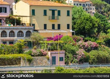 Picturesque residential houses on the hill on Elba Island, Marciana, Italy