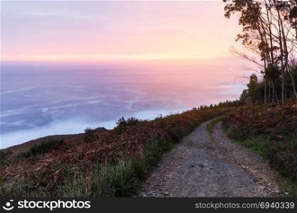 Picturesque road to the Atlantic ocean sunrise