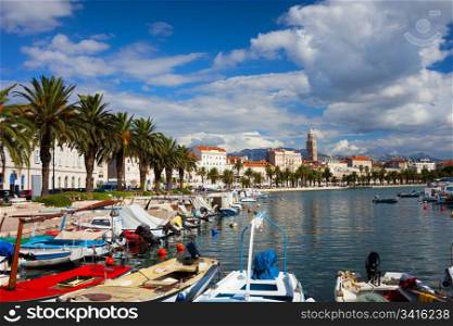Picturesque scenery of the waterfront and harbor in Split, Croatia, Dalmatia County