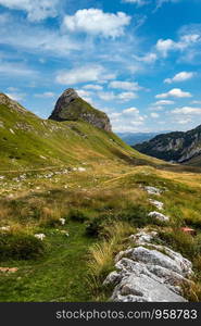 Picturesque summer mountain landscape of Durmitor National Park, Montenegro, Europe, Balkans Dinaric Alps, UNESCO World Heritage. Durmitor panoramic road, Sedlo pass.