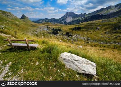 Picturesque summer mountain landscape of Durmitor National Park, Montenegro, Europe, Balkans Dinaric Alps, UNESCO World Heritage. Durmitor panoramic road, Sedlo pass.
