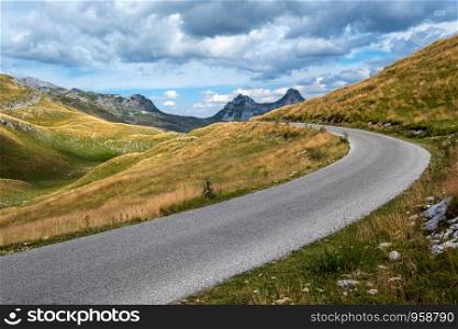 Picturesque summer mountain landscape of Durmitor National Park, Montenegro, Europe, Balkans Dinaric Alps, UNESCO World Heritage. Durmitor panoramic road, Sedlo pass.