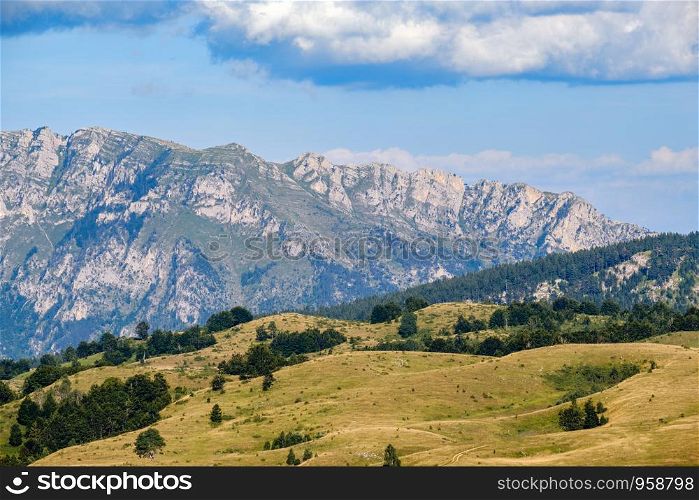 Picturesque summer mountain landscape of Durmitor National Park, Montenegro, Europe, Balkans Dinaric Alps, UNESCO World Heritage. Durmitor panoramic road.