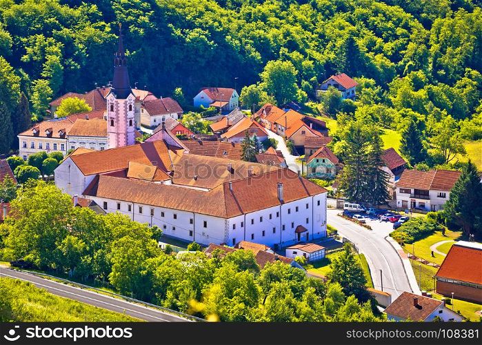 Picturesque town of Klanjec aerial view, Zagorje region of Croatia