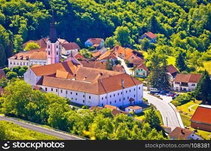Picturesque town of Klanjec aerial view, Zagorje region of Croatia
