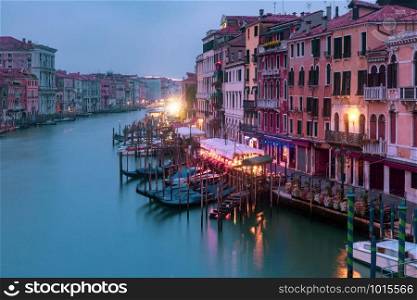 Picturesque view of Grand canal at night in Venice, Italy. Grand Canal in Venice, Italy
