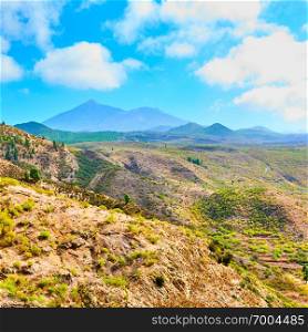 Picturesque view of highland in Tenerife, Canary Islands. The Teide volcano in the background