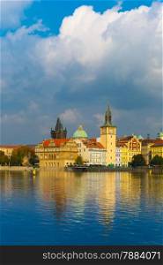 Picturesque view of the Vltava River and Old Town in Prague, Czech Republic