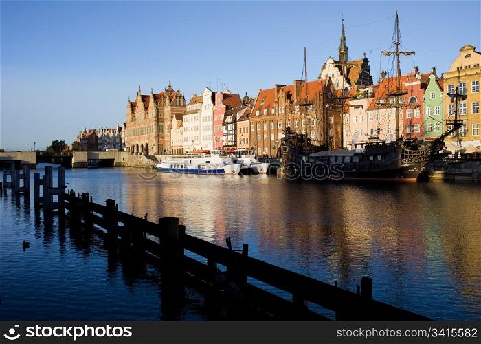 Picturesque view on the Motlawa river and Old Town waterfront in the city of Gdansk (Danzig), Poland