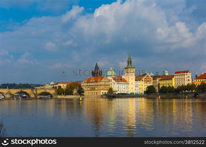 Picturesque view over Old Town square, Prague Castle and Hradcany in Prague, Czech Republic