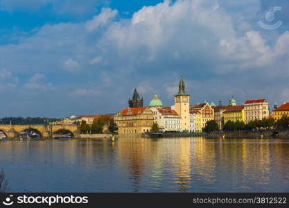 Picturesque view over Old Town square, Prague Castle and Hradcany in Prague, Czech Republic