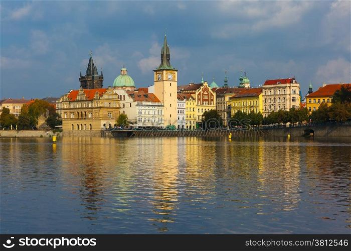 Picturesque view over Old Town square, Prague Castle and Hradcany in Prague, Czech Republic