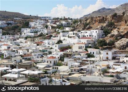 Picturesque whitewashed village of Lindos in the Dodecanese island of Rhodes, Greece.