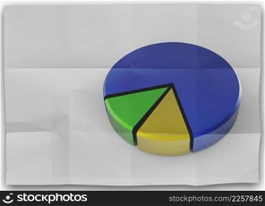 pie chart 3d on crumpled paper as concept