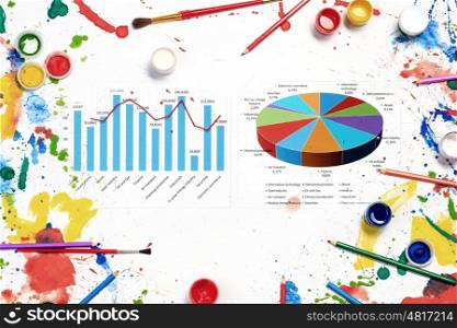 Pie diagram drawing. Financial concept with colorful drawing of pie diagram