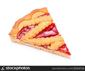 pie slice with cherry jam isolated on white
