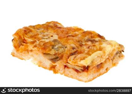 Pie with cheese and mushrooms isolated on white